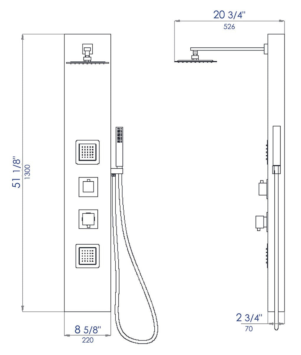 White Aluminum Shower Panel with 2 Body Sprays and Rain Shower Head by Alfi