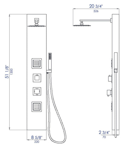 White Aluminum Shower Panel with 2 Body Sprays and Rain Shower Head by Alfi