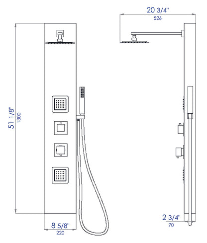 Black Aluminum Shower Panel with 2 Body Sprays and Rain Shower Head by Alfi