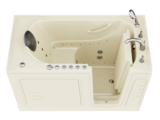 Nimbus Series 30 in. L x 59 in. W Right Side Drain Dual Jetted Bathtub in Biscuit with Microbubbles Jet