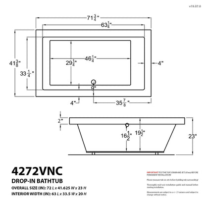 Venetian 42 x 72 Rectangular Air Jetted Bathtub with Reversible Drain