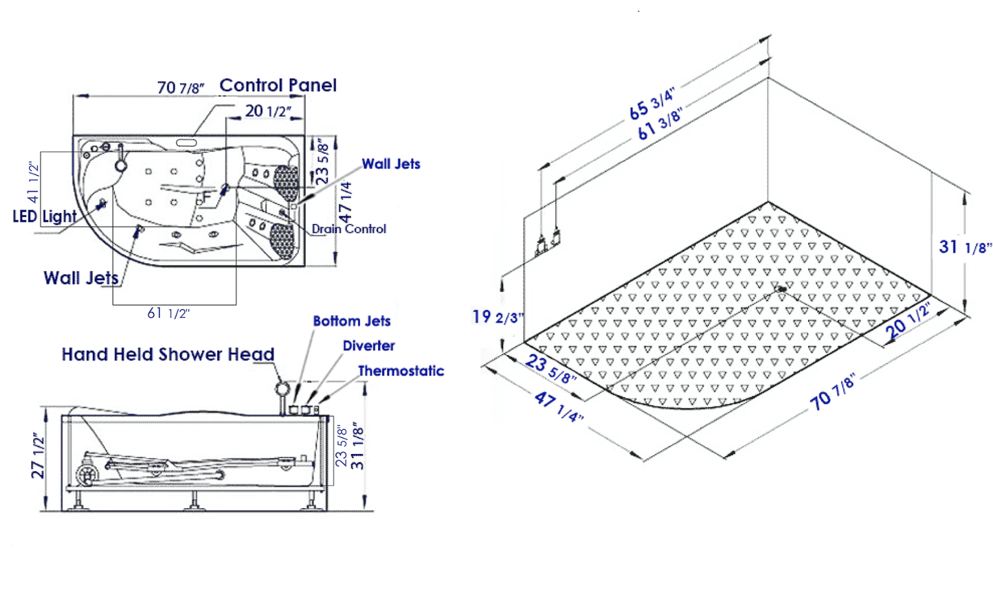t Right Drain Corner, White Whirlpool Bathtub for Two by Eago