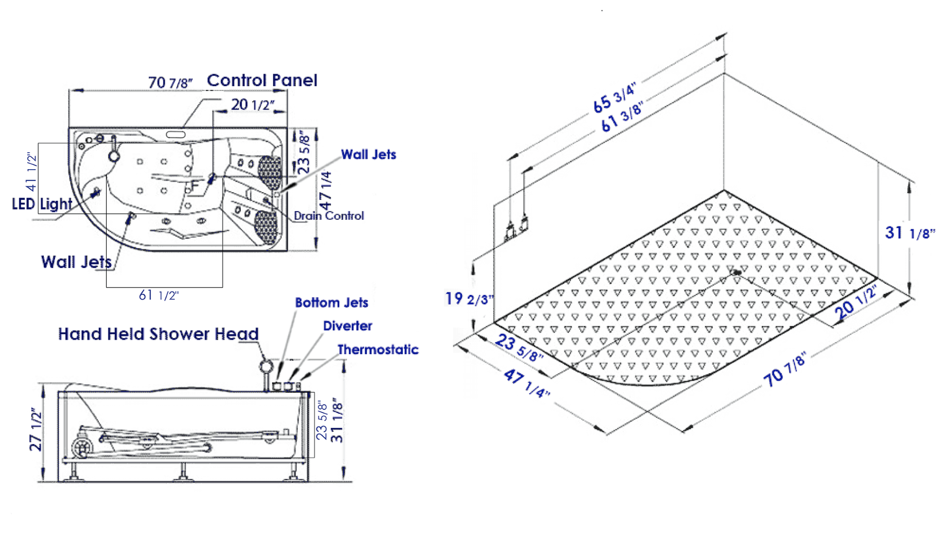 t Right Drain Corner, White Whirlpool Bathtub for Two by Eago