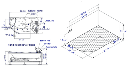t Right Drain Corner, White Whirlpool Bathtub for Two by Eago