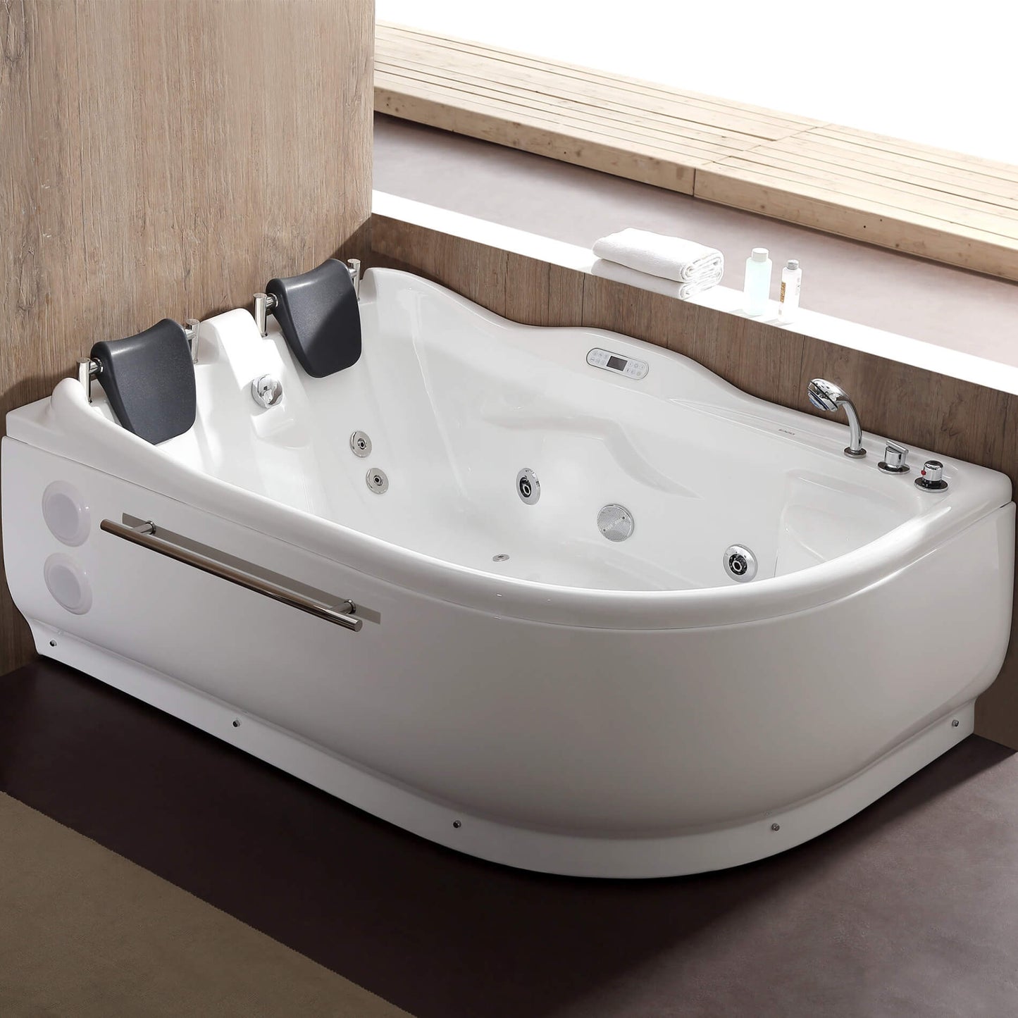 Right Corner Acrylic White Whirlpool Bathtub for Two by Eago