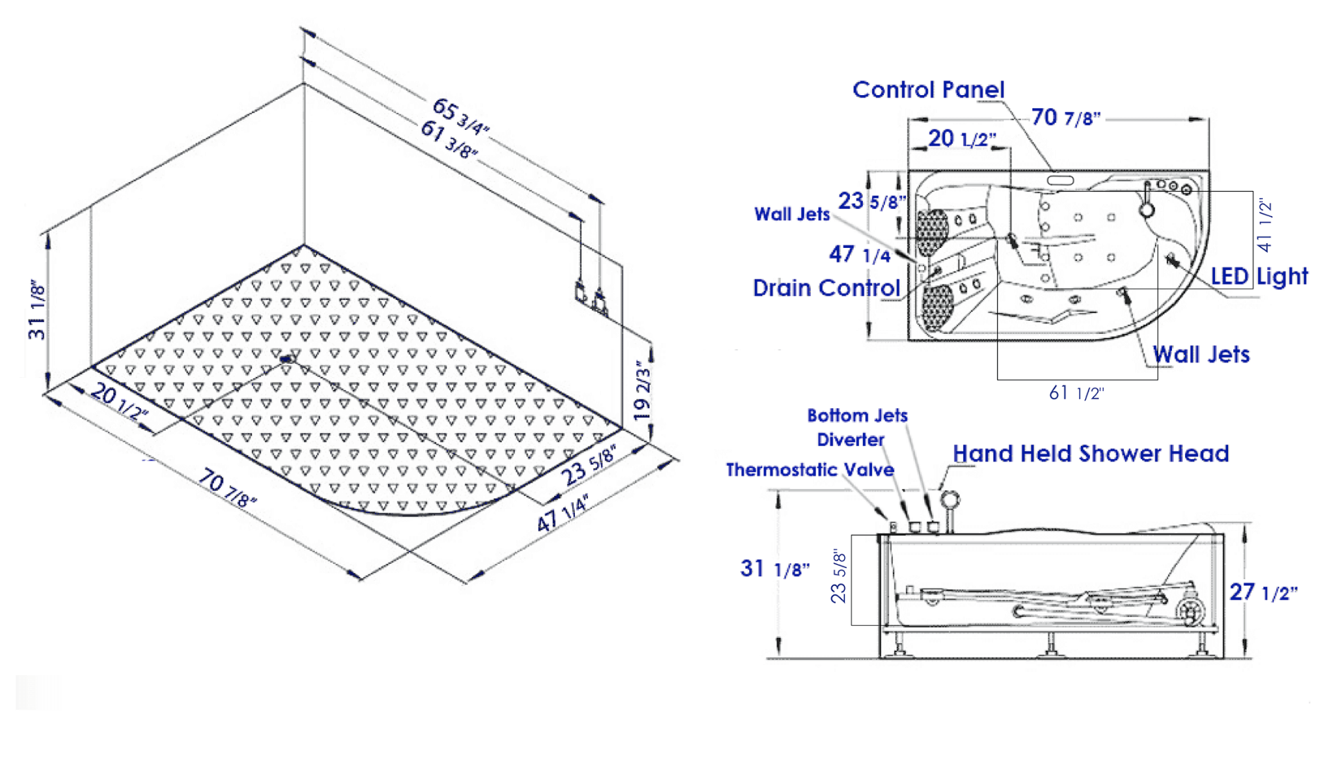 Right Corner Acrylic White Whirlpool Bathtub for Two by Eago