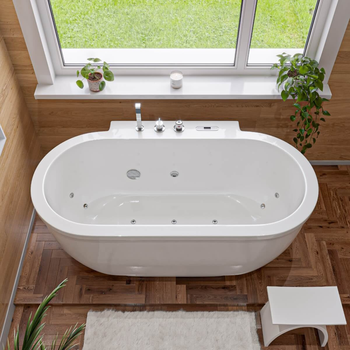 Classic White Whirlpool Bathtub With Fixtures by Alfi