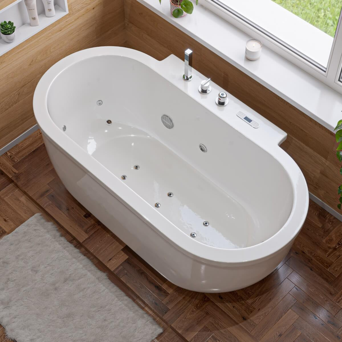 Classic White Whirlpool Bathtub With Fixtures by Alfi