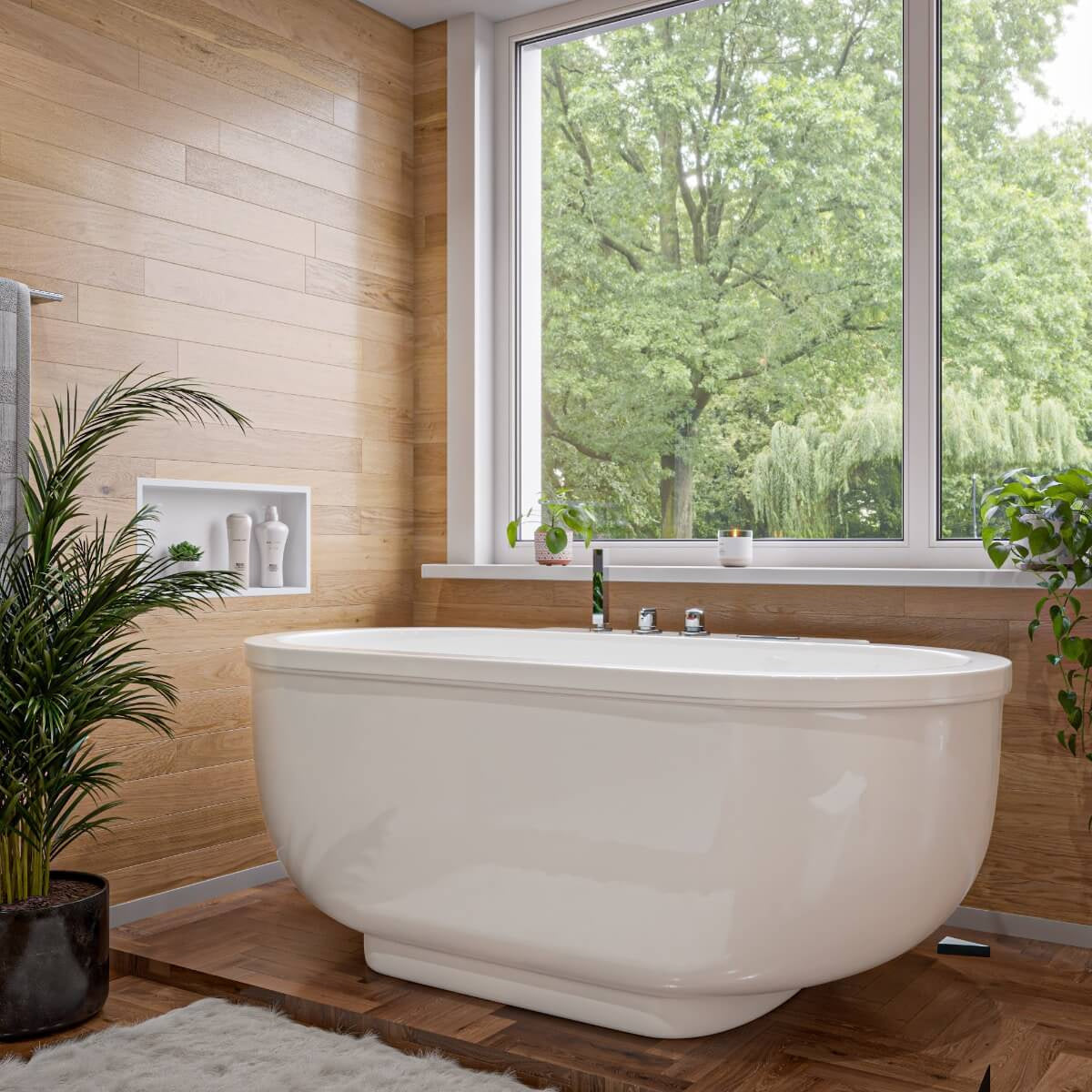 Classic White Whirlpool Bathtub With Fixtures by Alfi