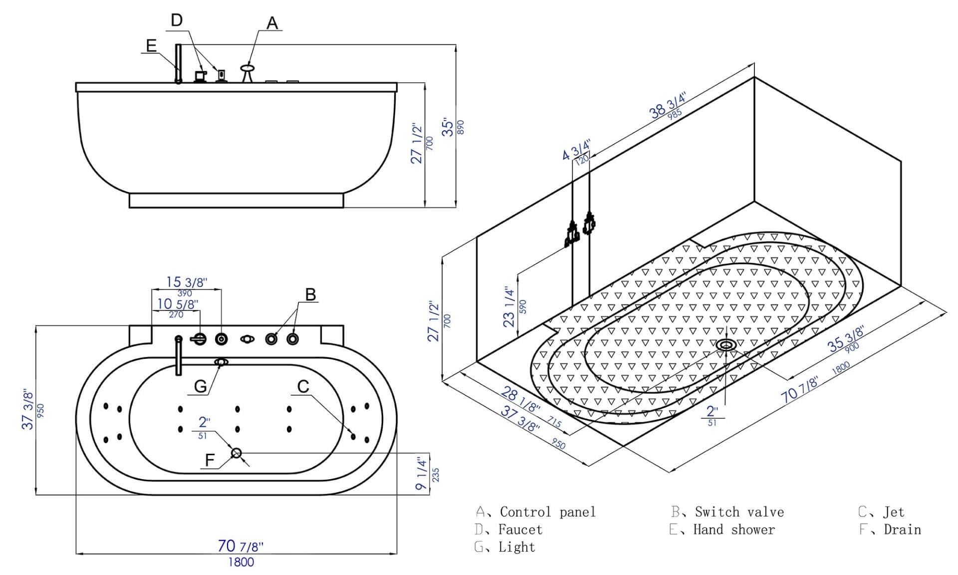 Classic White Whirlpool Bathtub With Fixtures by Alfi