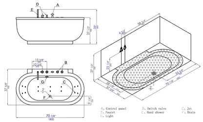 Classic White Whirlpool Bathtub With Fixtures by Alfi