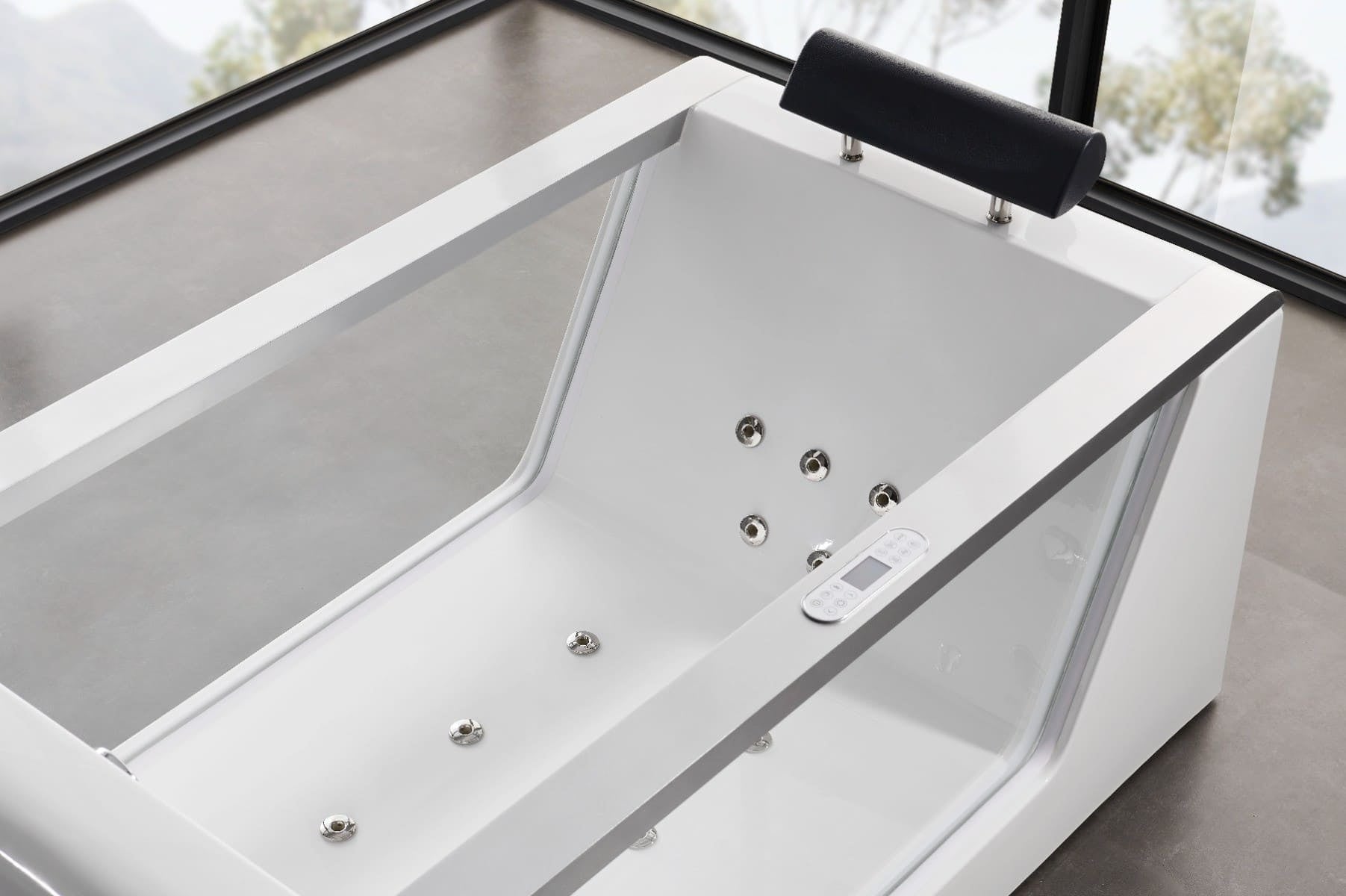 Beautiful Tempered Glass Front Panel Rectangular Acrylic Whirlpool Bathtub by Eago