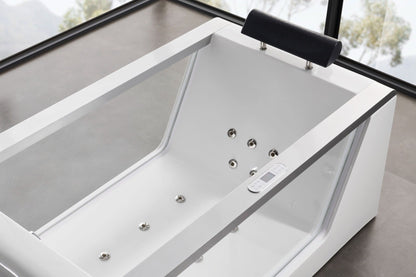 Beautiful Tempered Glass Front Panel Rectangular Acrylic Whirlpool Bathtub by Eago