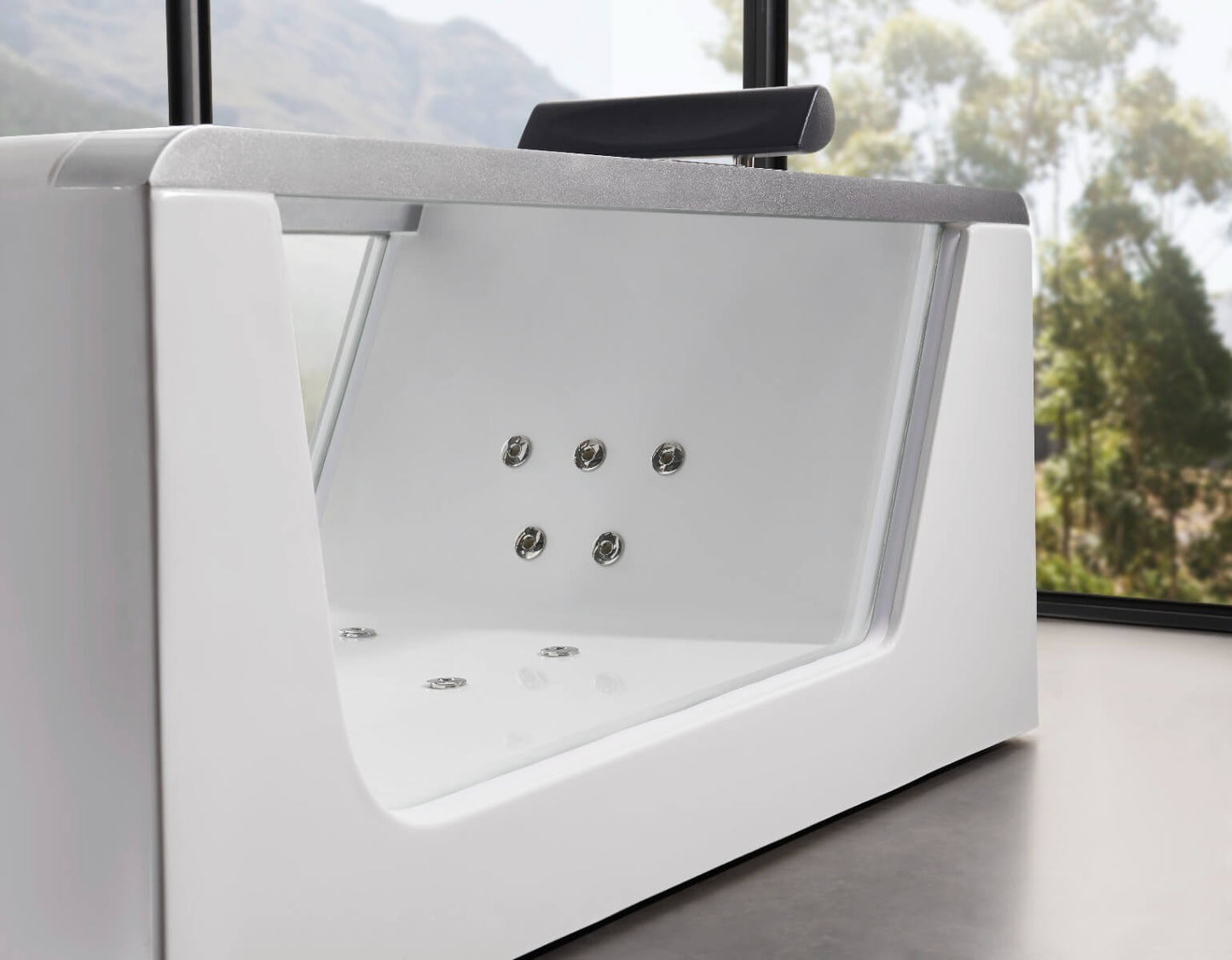 Beautiful Tempered Glass Front Panel Rectangular Acrylic Whirlpool Bathtub by Eago