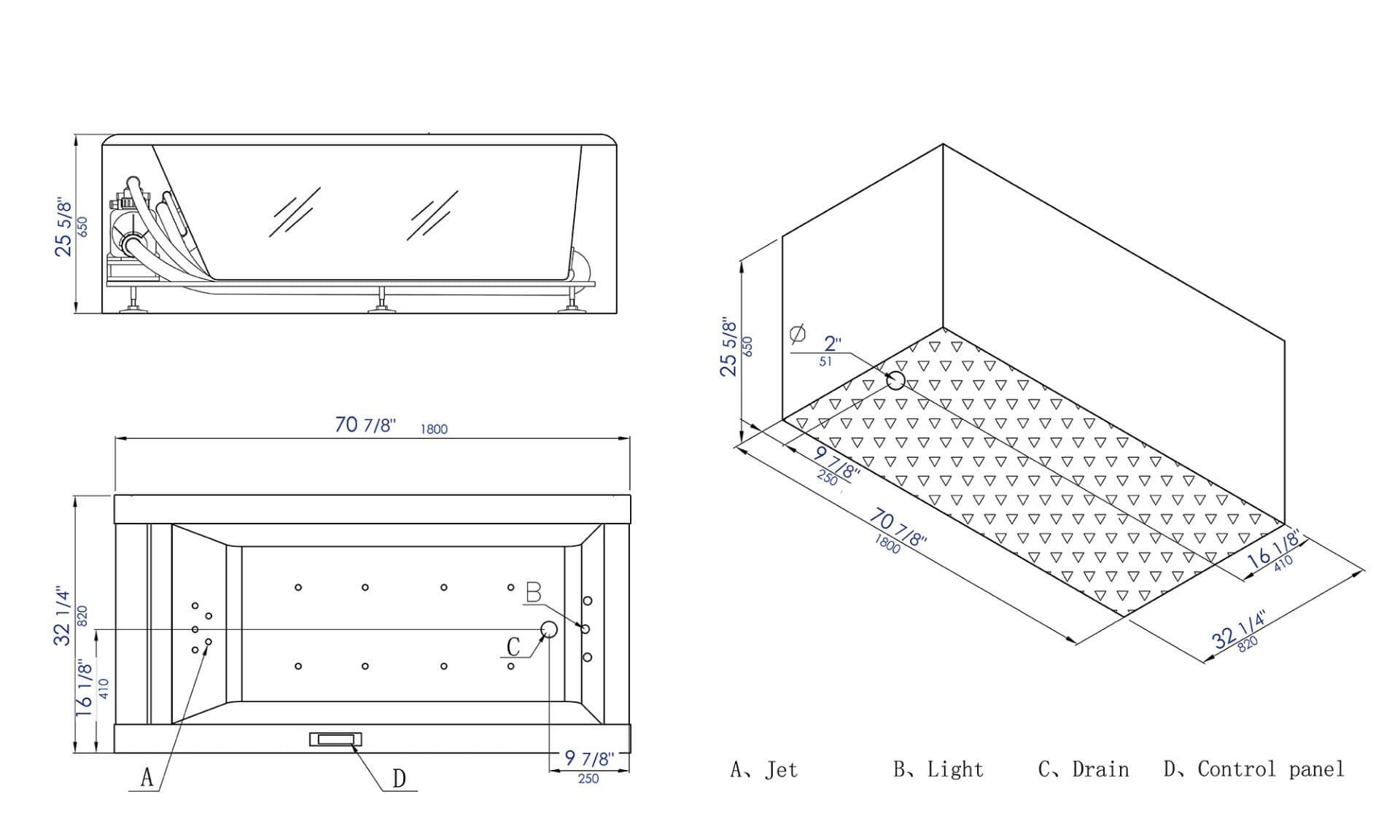 Clear Rectangular Whirlpool Bathtub by Eago