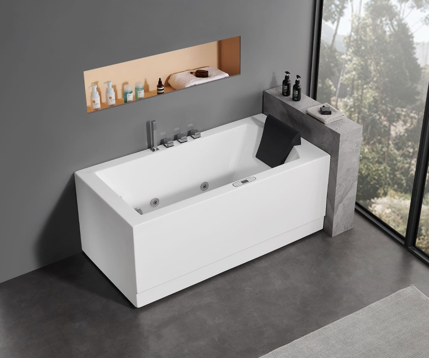 White Rectangular Whirlpool Bathtub, LED Lighting System by Eago