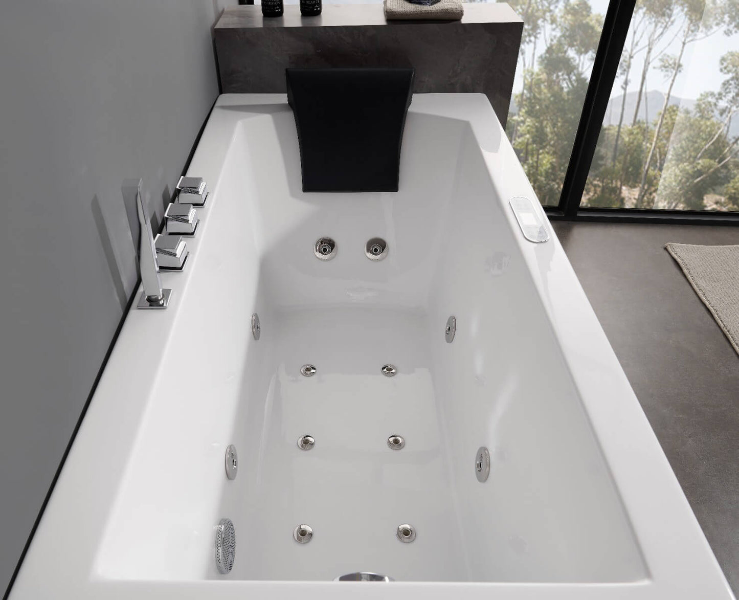 White Rectangular Whirlpool Bathtub, LED Lighting System by Eago