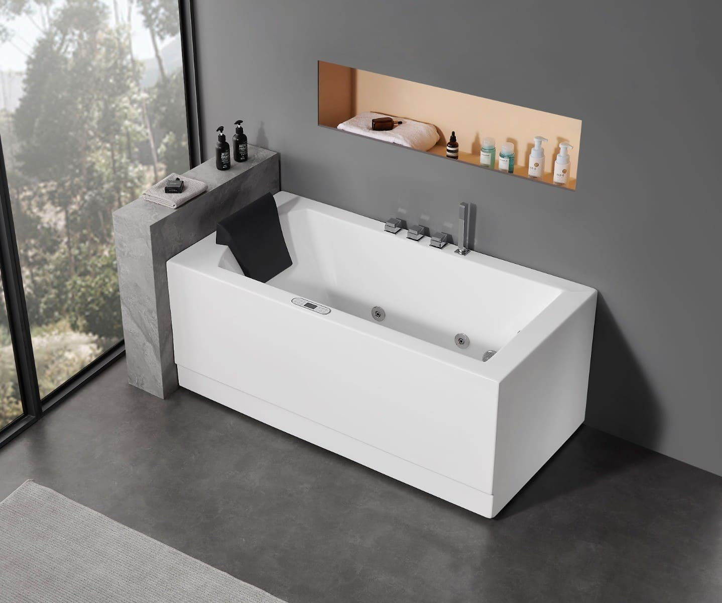 White Rectangular Whirlpool Bathtub w Fixtures by Eago