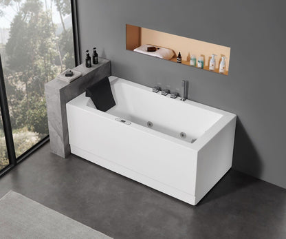 White Rectangular Whirlpool Bathtub w Fixtures by Eago