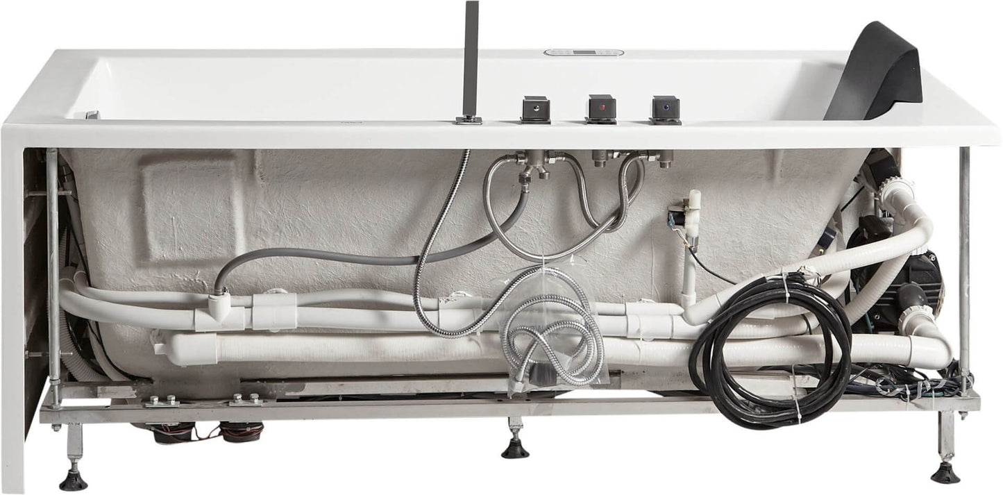 White Rectangular Whirlpool Bathtub w Fixtures by Eago
