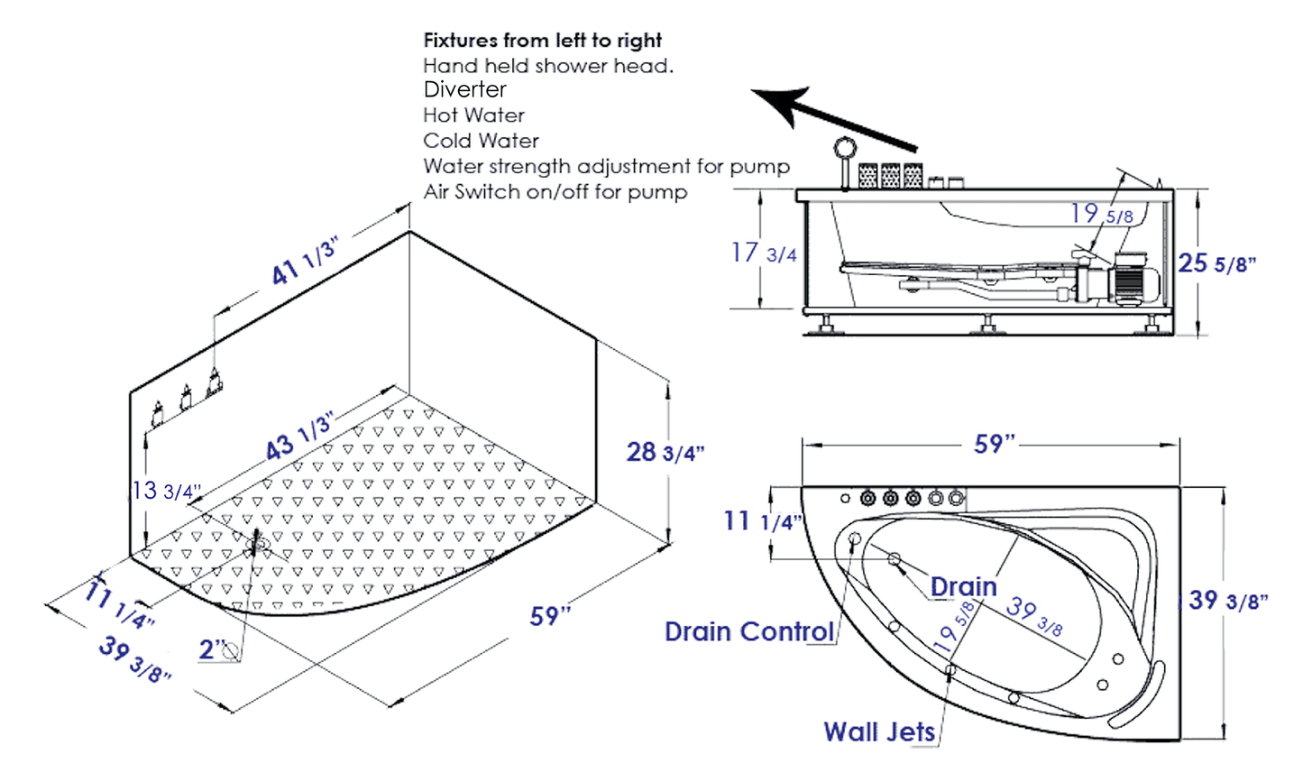 Single Person Corner Whirlpool Bathtub by Eago