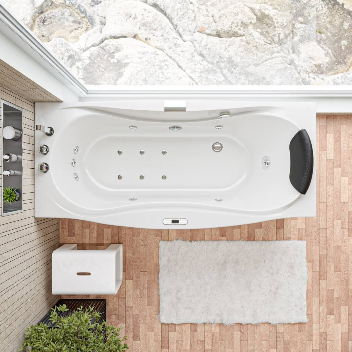 Right Drain White Whirlpool Bathtub w Fixtures by Eago