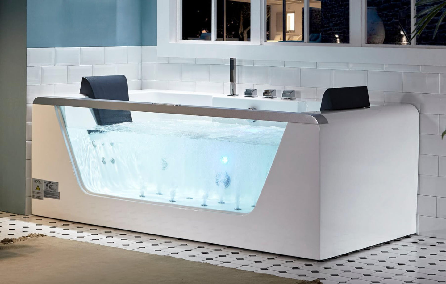 Clear Rectangular Acrylic Whirlpool Bathtub for Two by Eago