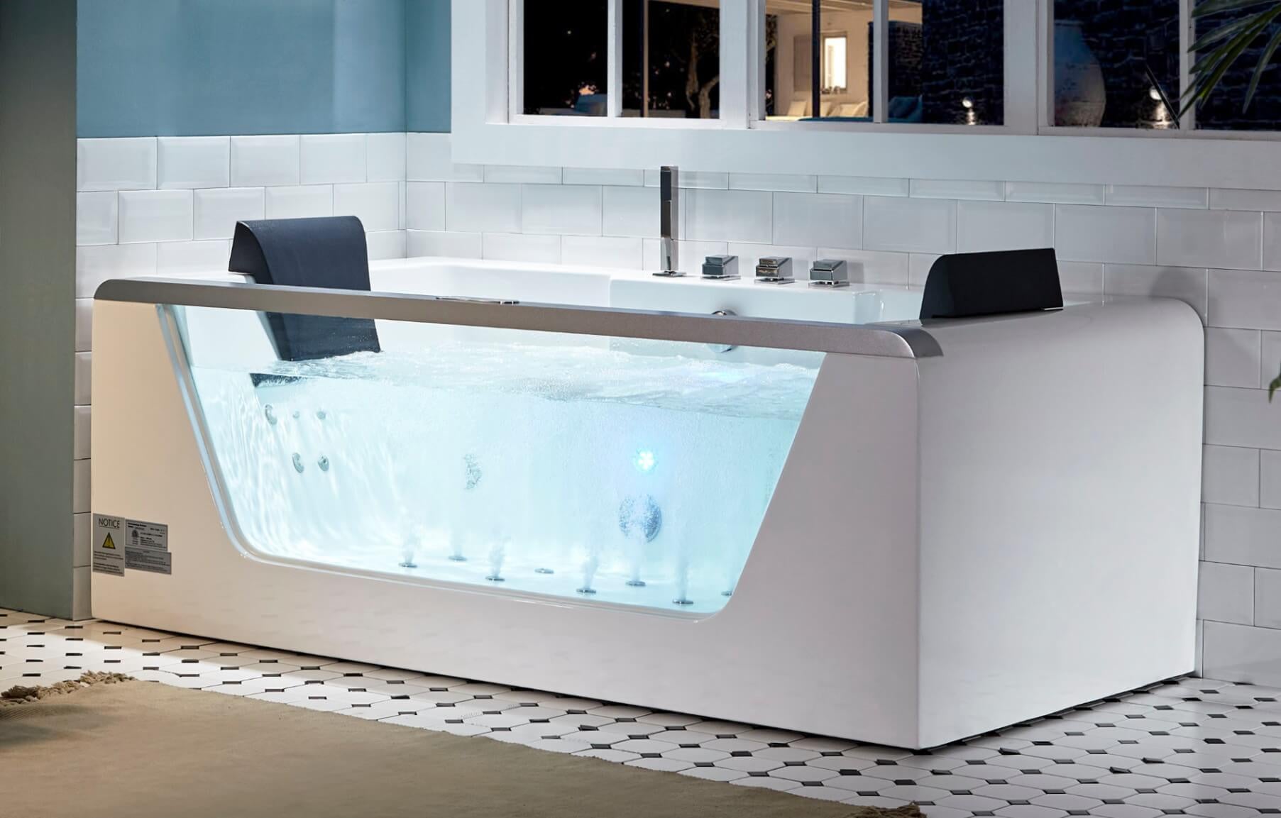 Clear Rectangular Acrylic Whirlpool Bathtub for Two by Eago