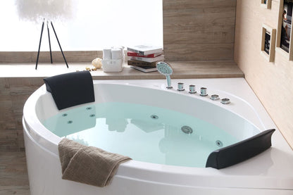 Rounded Modern Double Seat Corner Whirlpool Bath Tub with Fixtures by Eago