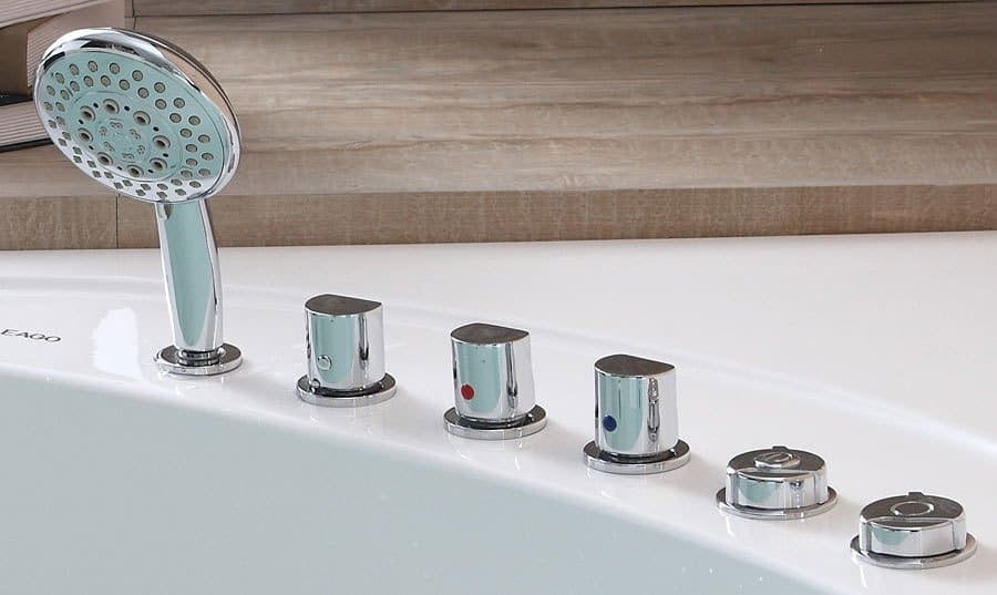 Rounded Modern Double Seat Corner Whirlpool Bath Tub with Fixtures by Eago