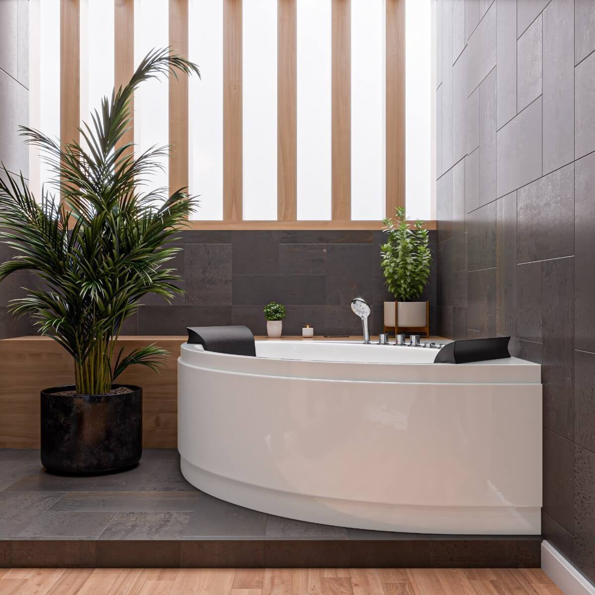 Rounded Modern Double Seat Corner Whirlpool Bath Tub with Fixtures by Eago
