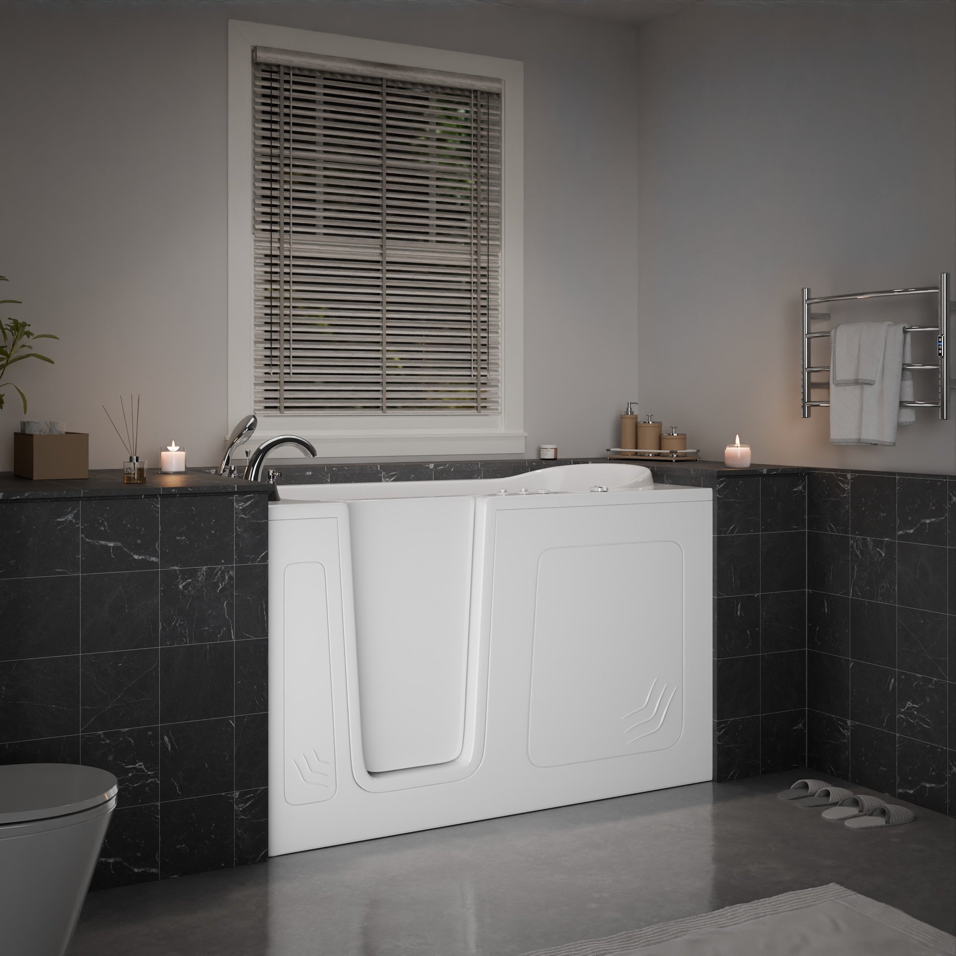 MediTub Collection 32 x 60 white jetted bathtub with left drain and powered fast drain
