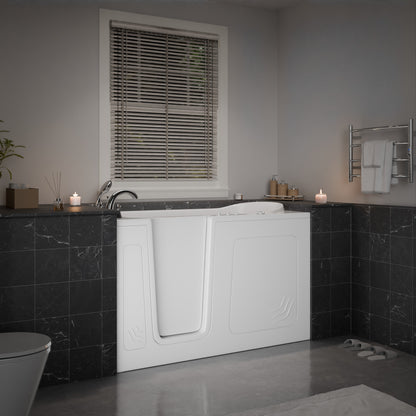 MediTub Collection 32 x 60 white jetted bathtub with left drain and powered fast drain