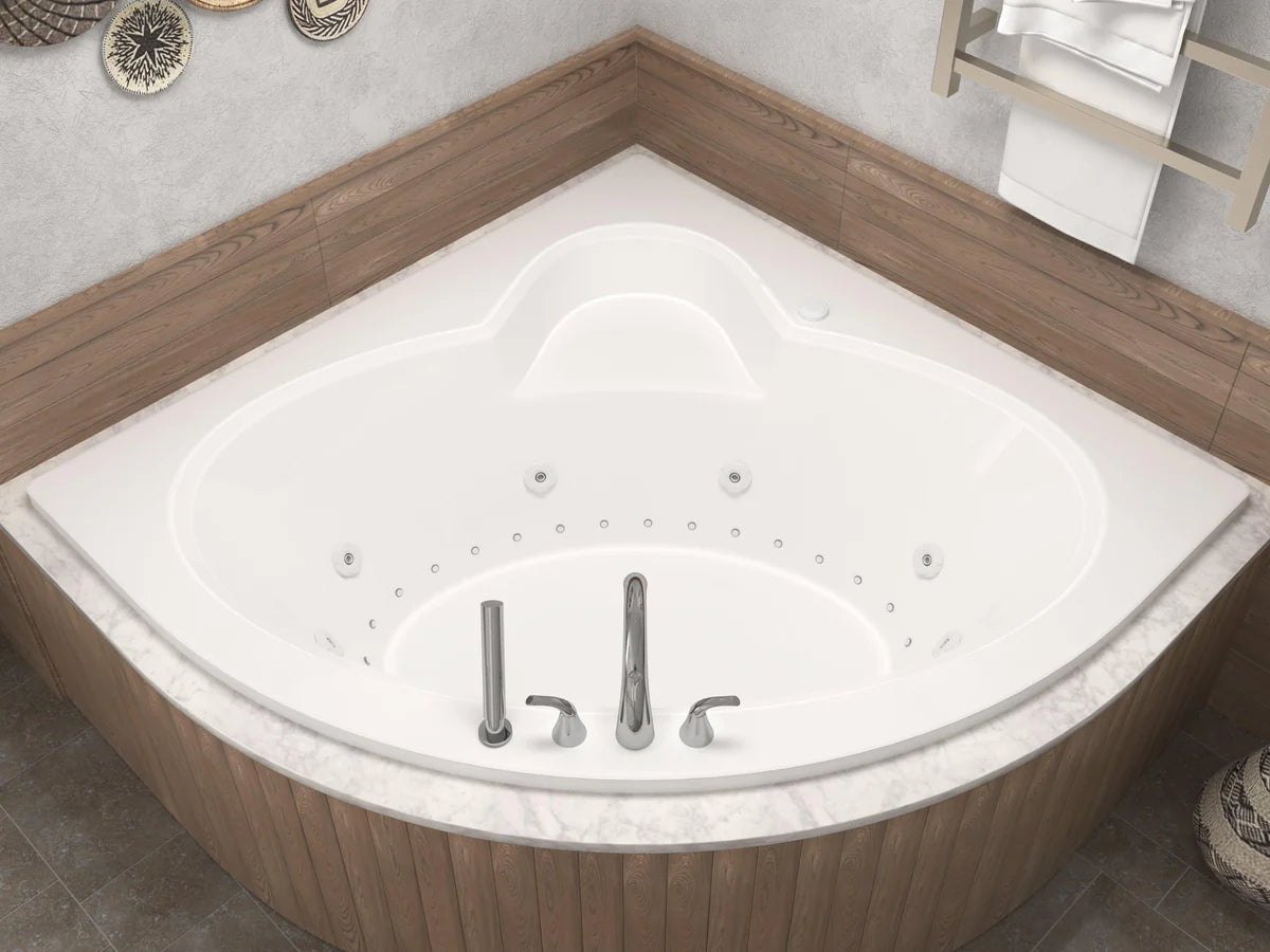 Jasper 85 in. x 67 in. Corner Whirlpool and Air Bathtub with Center drain and VS Jets and Aromatherapy in Glossy White
