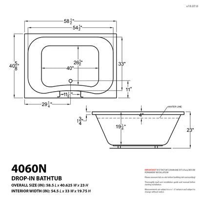 Alya 5 ft. Acrylic Center Drain Rectangular Bathtub in White