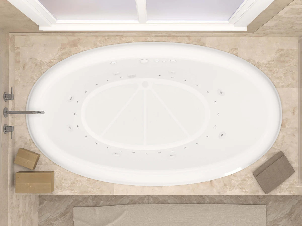 Topaz Series 78 in. x 44 in. Oval Whirlpool and Air Bathtub with Center drain and V-Style Back Jets in Glossy White