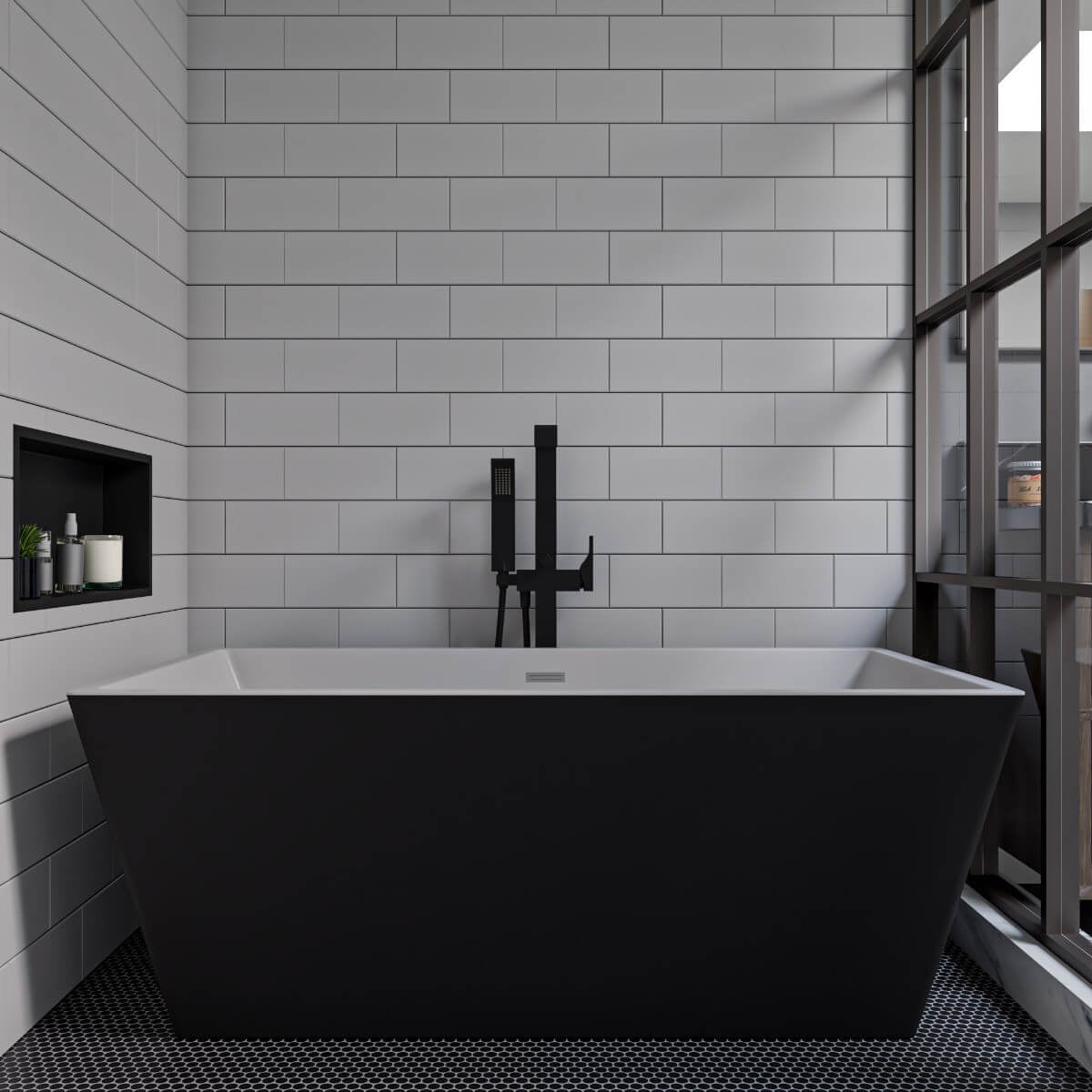 Black & White Rectangular Soaking Bathtub by Alfi