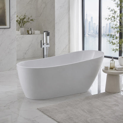 Trend Series 67 in. x 32 in. Flat Bottom Acrylic Freestanding Soaking Bathtub with Center Drain in Glossy White