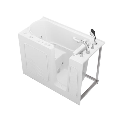 MediTub Collection 26x53 right-side drain jetted bathtub in white with powered fast drain and chrome fixtures