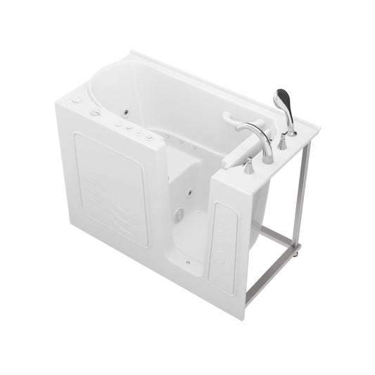 MediTub Collection 26x53 right-side drain jetted bathtub in white with powered fast drain and chrome fixtures