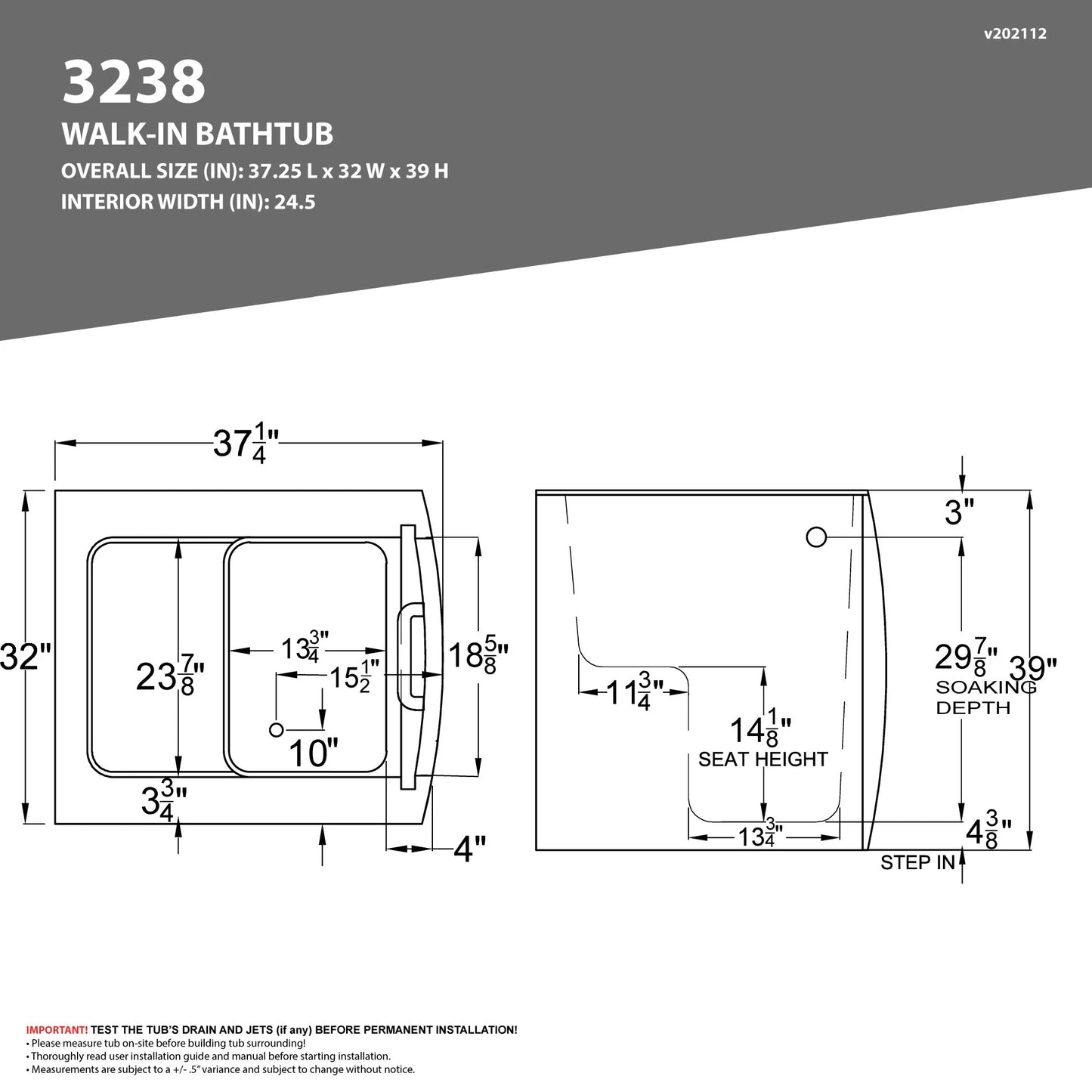 Coupe Series 32 in. x 38 in. Right Swinging Door Walk-In Soaking Tub with Right Swinging Door in White