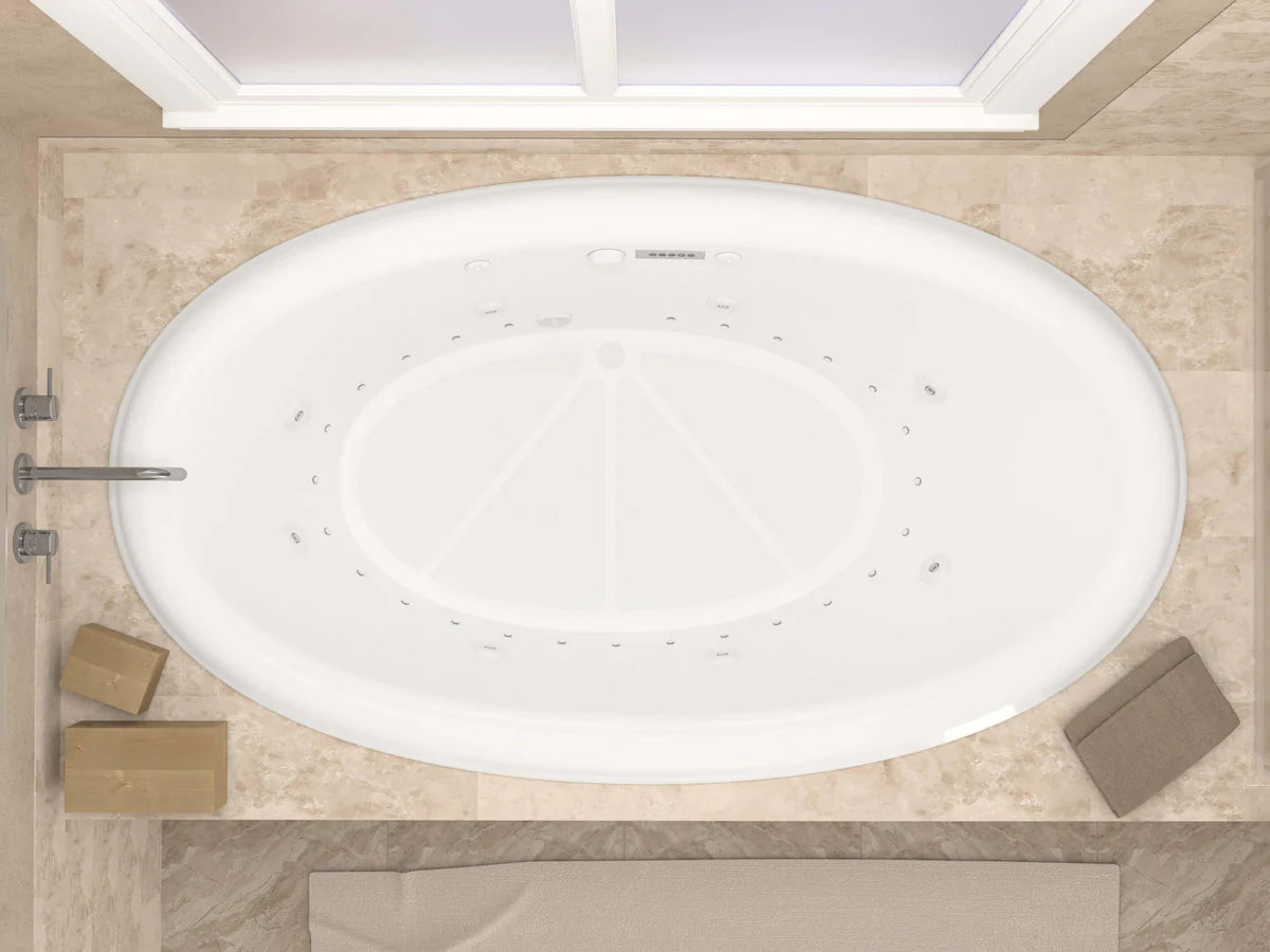 Petite 44 x 78  Oval Air and Whirlpool Jetted Bathtub with Center Drain in White