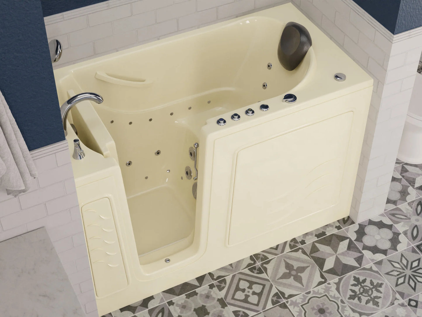 Nimbus Series 30 in. L x 59 in. W Right Side Drain Dual Jetted Bathtub in Biscuit with Microbubbles Jet