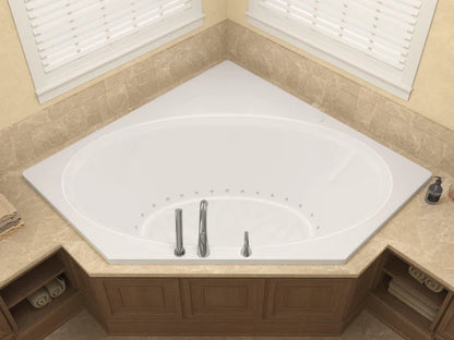 Mali Series 83 in. x 62 in. Corner Air Bathtub with Center drain and Aromatherapy Bubbles in Glossy Smooth White