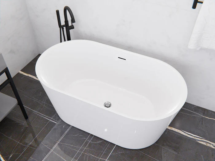 Chand Series 67 in. x 32 in. Flat Bottom Acrylic Freestanding Soaking Bathtub with Center Drain in Glossy White