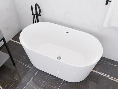 Chand Series 67 in. x 32 in. Flat Bottom Acrylic Freestanding Soaking Bathtub with Center Drain in Glossy White