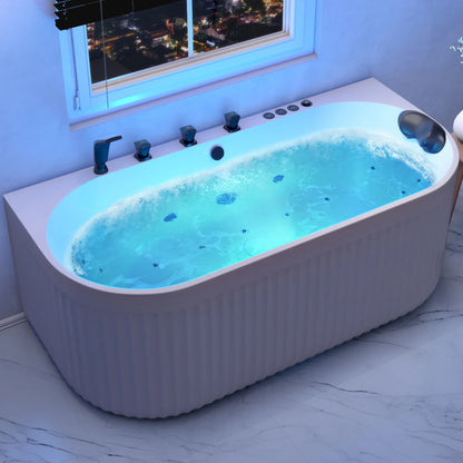 Stone Belle 67 in. Flatbottom Freestanding Whirlpool and Air Bathtub with Center Drain and Faucet in White and Black