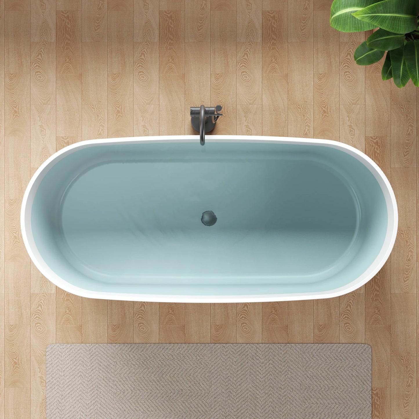 Sabbia Series 71 in. x 32 in. Flat Bottom Solid Surface Freestanding Soaking Bathtub with Center Drain in Matte White