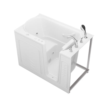 MediTub Collection 30 x 52 Whirlpool jetted bathtub, white, chrome fixtures, right drain, powered fast drain.