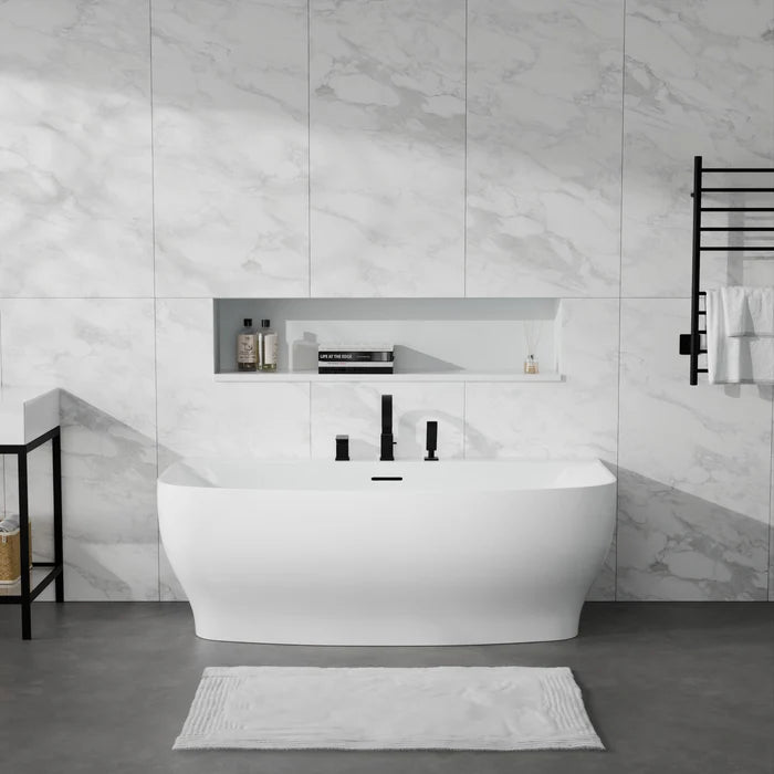 Bank Series 65 in. x 31 in. Flat Bottom Acrylic Freestanding Soaking Bathtub with Center Drain, Polished Chrome Faucet